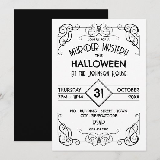 Invitation Ere encadrée victorienne, Mystère du meurtre Hallo (Devant / Derrière)