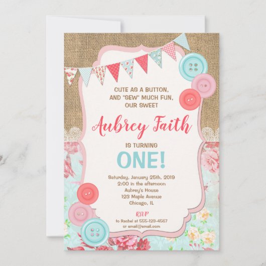 Invitation ?ère fille d'invitations d'anniversaire, mignonne (Devant)