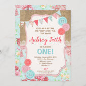 Invitation ?ère fille d'invitations d'anniversaire, mignonne (Devant / Derrière)
