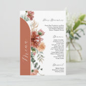 Invitation erracotta et Peach Automne Floral Mariage Menu (Debout devant)