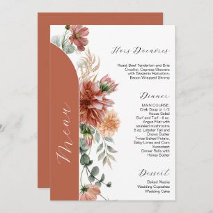 Invitation erracotta et Peach Automne Floral Mariage Menu