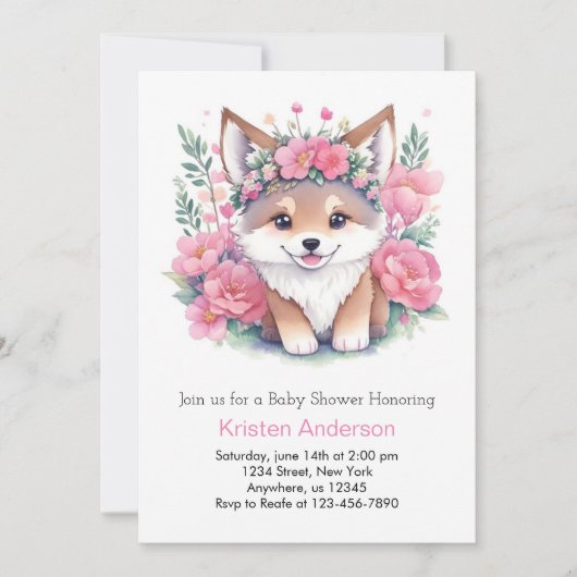 Invitation errer avec les loups : Baby shower de fille (Devant)