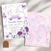 Invitation Es Nina Floral Lilac Purple Bow Baby shower