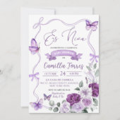 Invitation Es Nina Floral Lilac Purple Bow Baby shower (Devant)