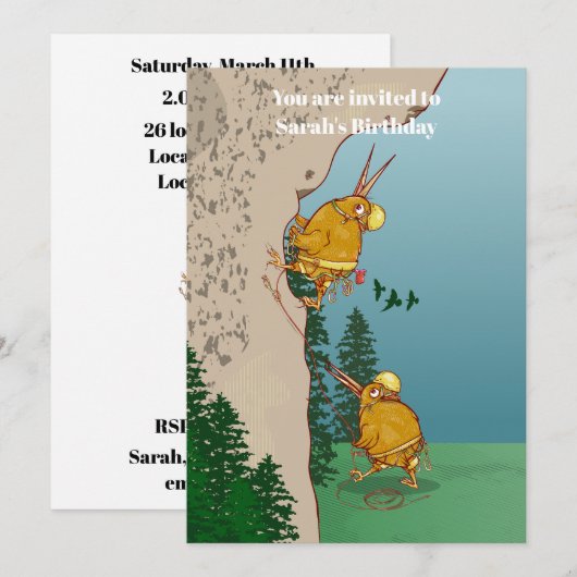 Invitation Escalade rocheuse de Kiwi Bird (Devant / Derrière)