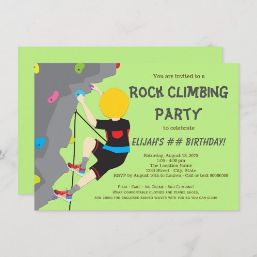 Invitation Escalade rock fête d'anniversaire (Devant / Derrière)