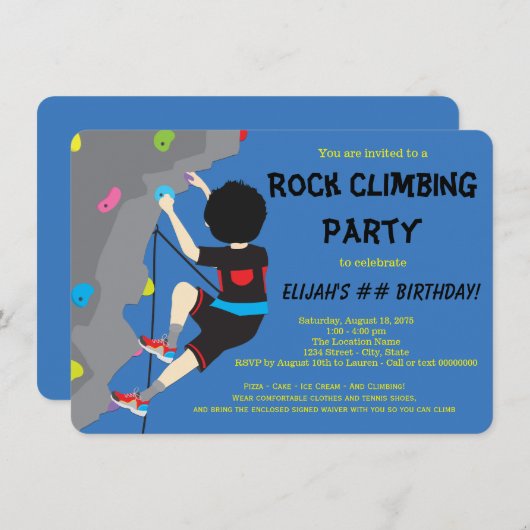Invitation Escalade rock fête d'anniversaire (Devant / Derrière)