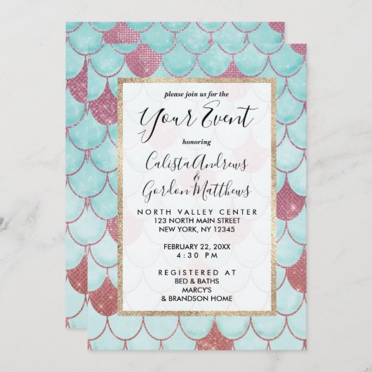 Invitation Escaliers de sirène en Parties scintillant rose Tu (Devant / Derrière)