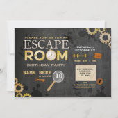 Invitation Escape Room Anniversaire Fête Clues Cogs Keys Phot (Devant)