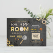 Invitation Escape Room Anniversaire Fête Clues Cogs Keys Phot (Debout devant)