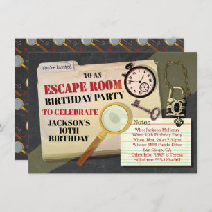 Invitation Escape Room Mystery Spy Anniversaire Party