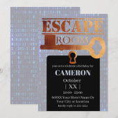 Invitation Escape Room Party Verrou et Clé Code Binaire (Devant / Derrière)