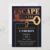 Invitation Escape Room Party Verrou et Clé Code Binaire Noir (Devant)