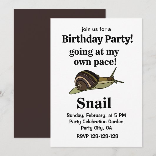 Invitation Escargot Qui Va À Mon Propre Pace Drôle Aile Anniv (Devant / Derrière)