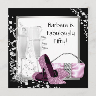 Invitation Escarpins Champagne Femme Rose & Noir Anniversaire