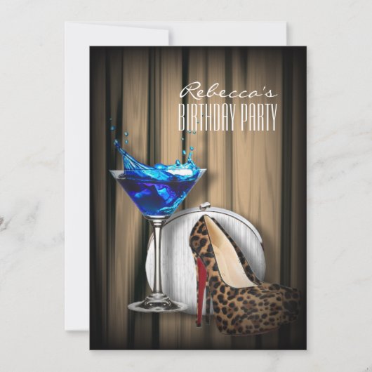 Invitation escarpins léopard martini bleu cocktail party (Devant)