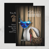Invitation escarpins léopard martini bleu cocktail party (Devant / Derrière)
