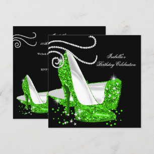 Invitation Escarpins Pailletés Lime Noir Fête d'anniversaire