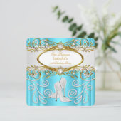 Invitation Escarpins perlés blancs or et turquoise pour fête  (Debout devant)