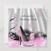 Invitation Escarpins Rose Clair Fête d'Anniversaire Argentée (Devant)