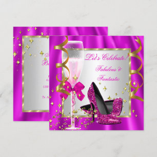 Invitation Escarpins rose vif argent pour fête d'anniversaire