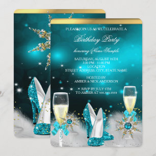 Invitation Escarpins sarcelle pailletés argent or champagne