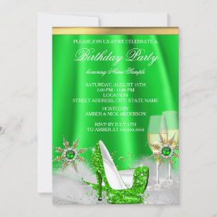Invitation Escarpins Vert Citron Pailletés Champagne Doré Fêt