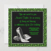 Invitation Escarpins Zèbre Vert Citron Fête d'Anniversaire (Dos)