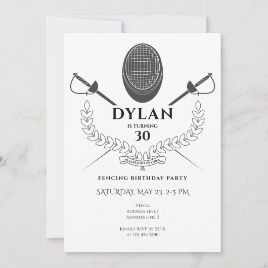 Invitation Escrime fête d'anniversaire Foil Épée Saber Tourno (Devant)