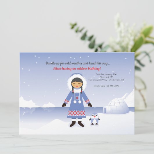 Invitation Eskimo Fille fête d'anniversaire (Debout devant)