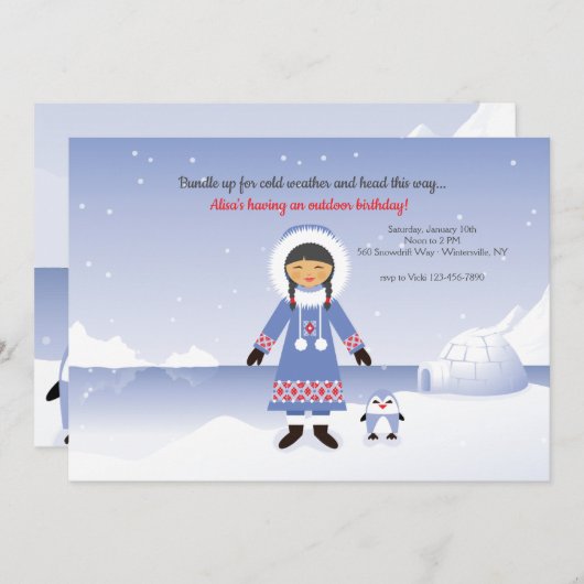 Invitation Eskimo Fille fête d'anniversaire (Devant / Derrière)