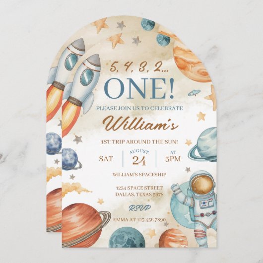 Invitation Espace 1er anniversaire (Devant / Derrière)