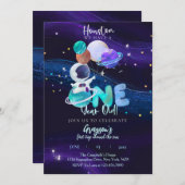 Invitation Espace 1er Anniversaire Galaxie Espace extra-atmos (Devant / Derrière)