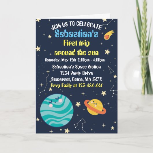 Invitation Espace 1er Anniversaire Premier Voyage Autour Du S (Devant)