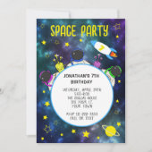 Invitation Espace Anniversaire bleu étoile jaune Planète (Devant)