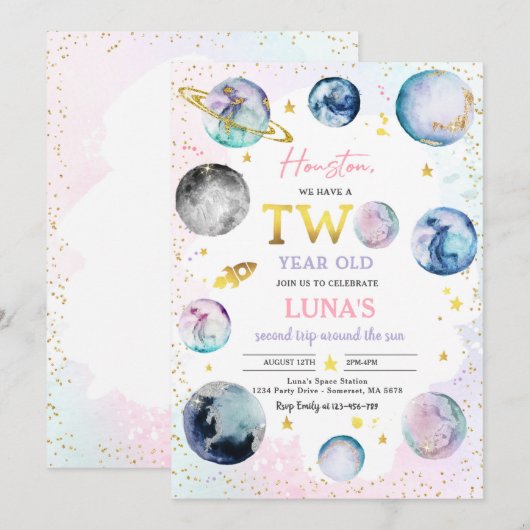 Invitation Espace Anniversaire Deuxième Voyage Autour Du Sole (Devant / Derrière)