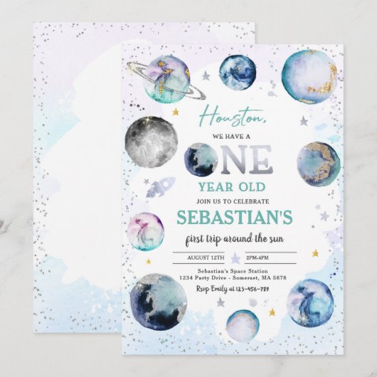 Invitation Espace Anniversaire Premier Voyage Autour Du Solei (Devant / Derrière)