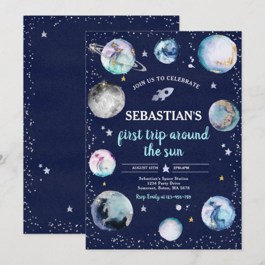 Invitation Espace Anniversaire Premier Voyage Autour Du Solei (Devant / Derrière)