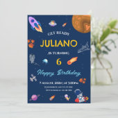 Invitation Espace Astronaute Planète et Étoiles Aquarelle (Debout devant)