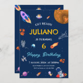 Invitation Espace Astronaute Planète et Étoiles Aquarelle (Devant / Derrière)