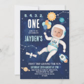 Invitation Espace Bleu Cute Premier Voyage Autour du Soleil 1 (Devant)