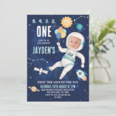 Invitation Espace Bleu Cute Premier Voyage Autour du Soleil 1 (Debout devant)