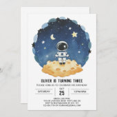 Invitation Espace Bleu Moderne Anniversaire Garçon Astronaute (Devant / Derrière)