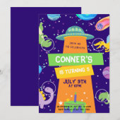 Invitation Espace coloré et Dinosaures Fête d'anniversaire (Devant / Derrière)