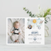 Invitation Espace Extérieur Anniversaire Galaxie Soleil Lune (Debout devant)