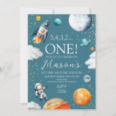 Invitation Espace Extérieur Premier Anniversaire Roquette Ble (Devant)