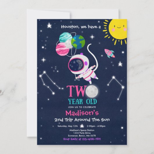 Invitation Espace extra-atmosphérique 2e Fête d'anniversaire  (Devant)