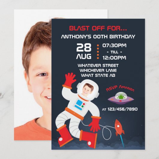 Invitation Espace extra-atmosphérique Anniversaire fête perso (Devant / Derrière)