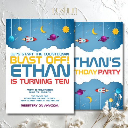 Invitation Espace extra-atmosphérique Anniversaire Partie de