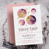 Invitation Espace extra-atmosphérique Aquarelle rose mignonne